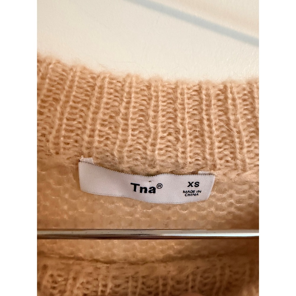 Tna Aritzia Cropped Mohair Blend Sweater Womens XS Peach Open Knit 73572 - Picture 4 of 7